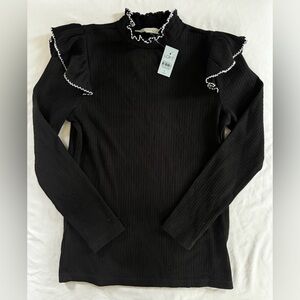 LOFT NWT Ruffle Sweater, Black, Size Large Petite (or Medium - runs small)
